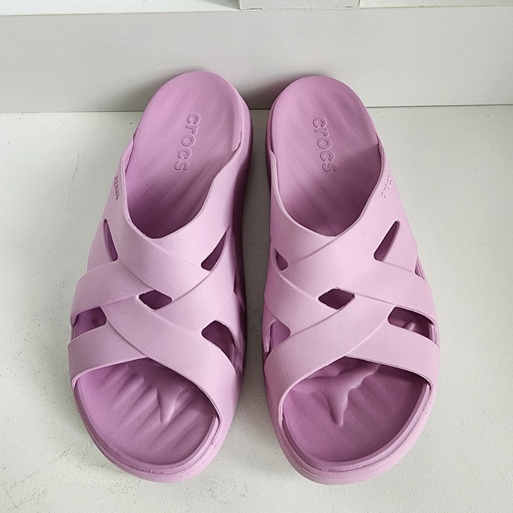 Crocs Getaway Weave Lilac Purple Platform Slide Sandals Womens Size 6 NEW - Picture 2 of 9